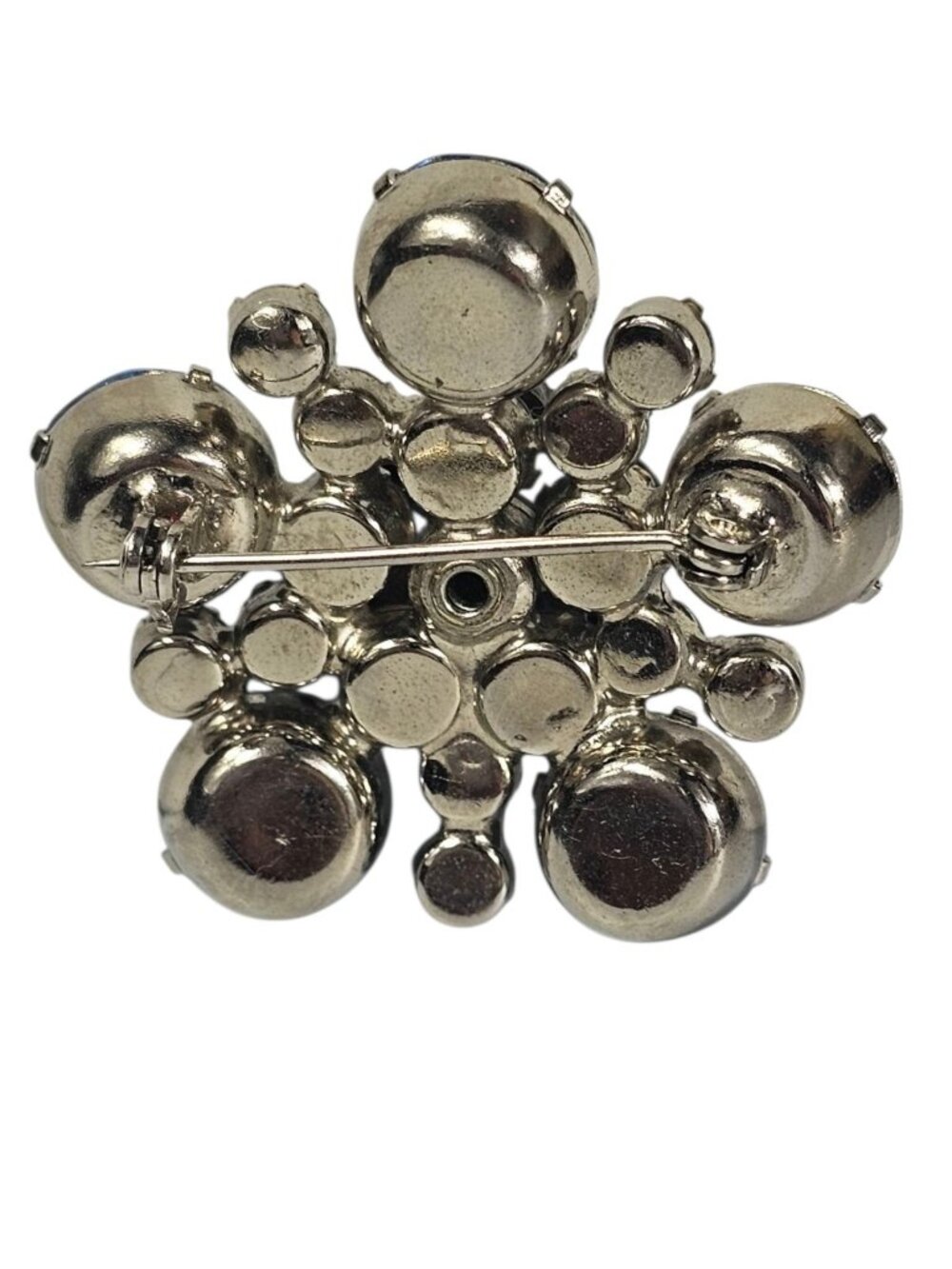 Blue Rhinestone Cluster Brooch Pin Sparkling Silver Tone Flower Design VTG - Picture 2 of 3